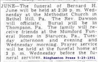 June, Bernard (Funeral Notice)